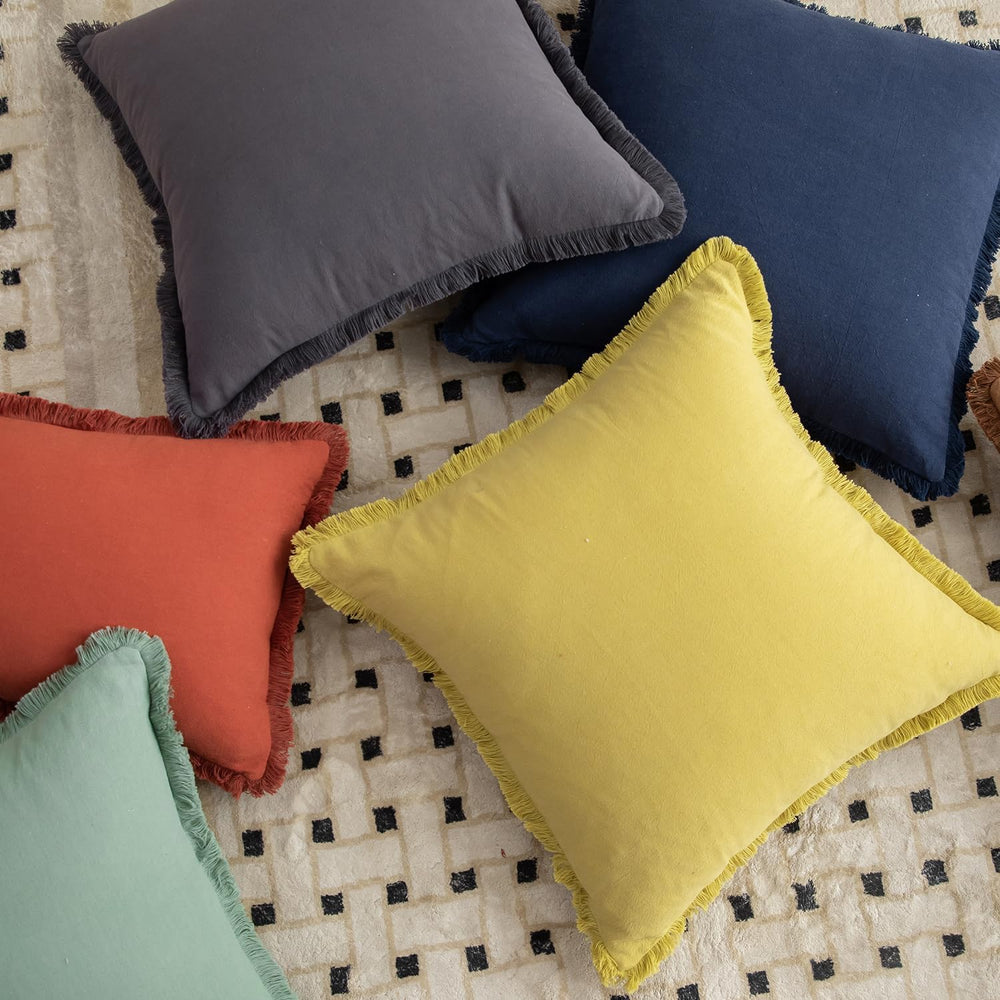 MANDIOO Set of 4 Neutral Cotton Fringe Decorative Throw Pillow Covers 22x22 I...