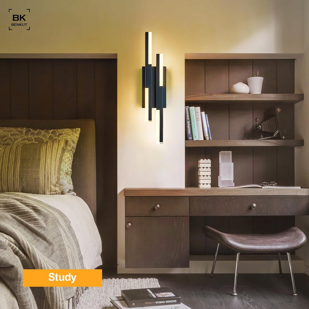 Benkut Modern LED Wall Sconce Black Remote Wall Light Fixtures for Bathroom, ...