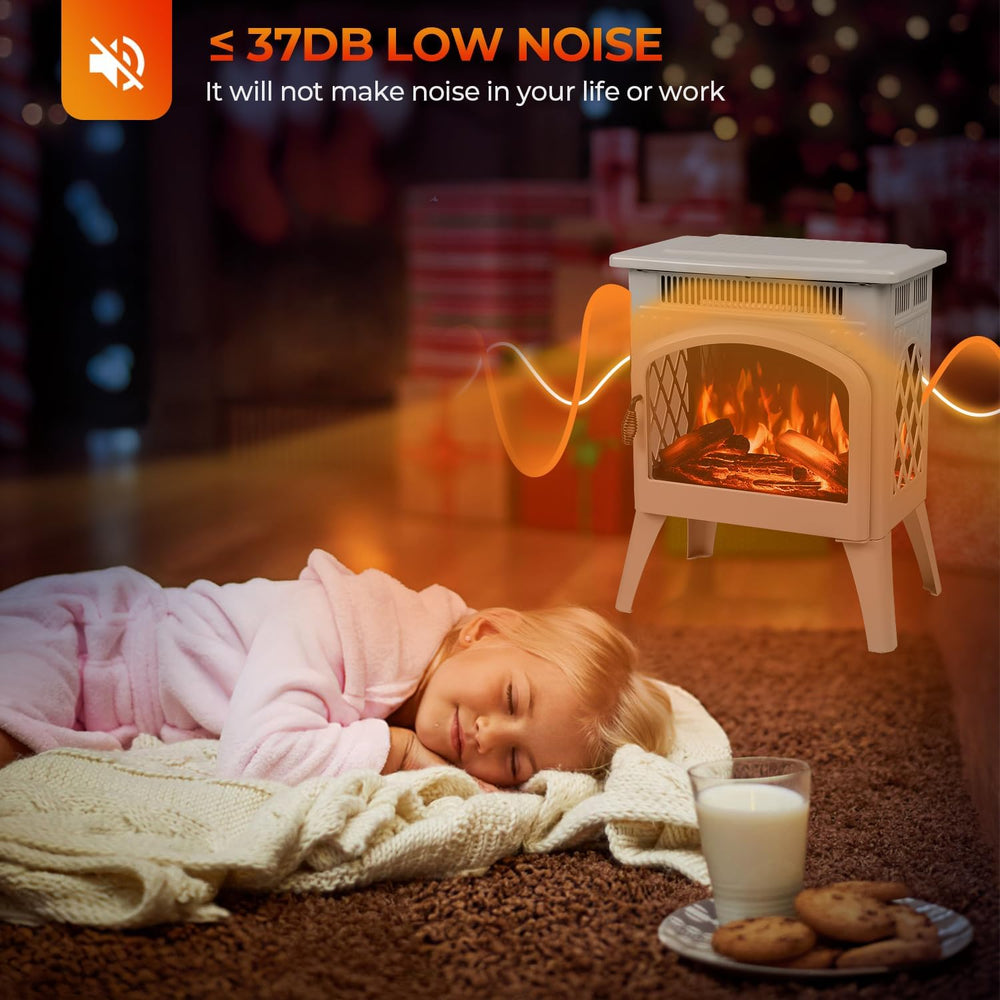 R.W.FLAME Electric Fireplace Heater 17" with Remote Control, Metal, Beige