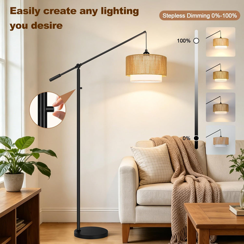 【Upgraded】Boho Dimmable Floor Lamps with Adjustable Swing Arm, 1100 Lumens Bu...