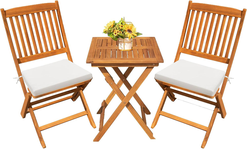 Devoko Outdoor 3 Piece Folding Patio Bistro Set Acacia Wood Bistro Table and ...