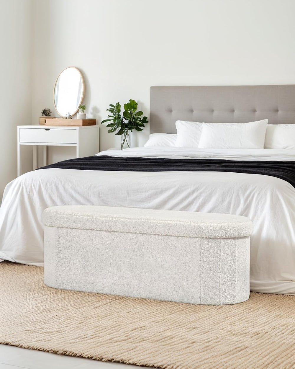 43.3 Inches Foldable Storage Ottoman Bench, Oval Footrest