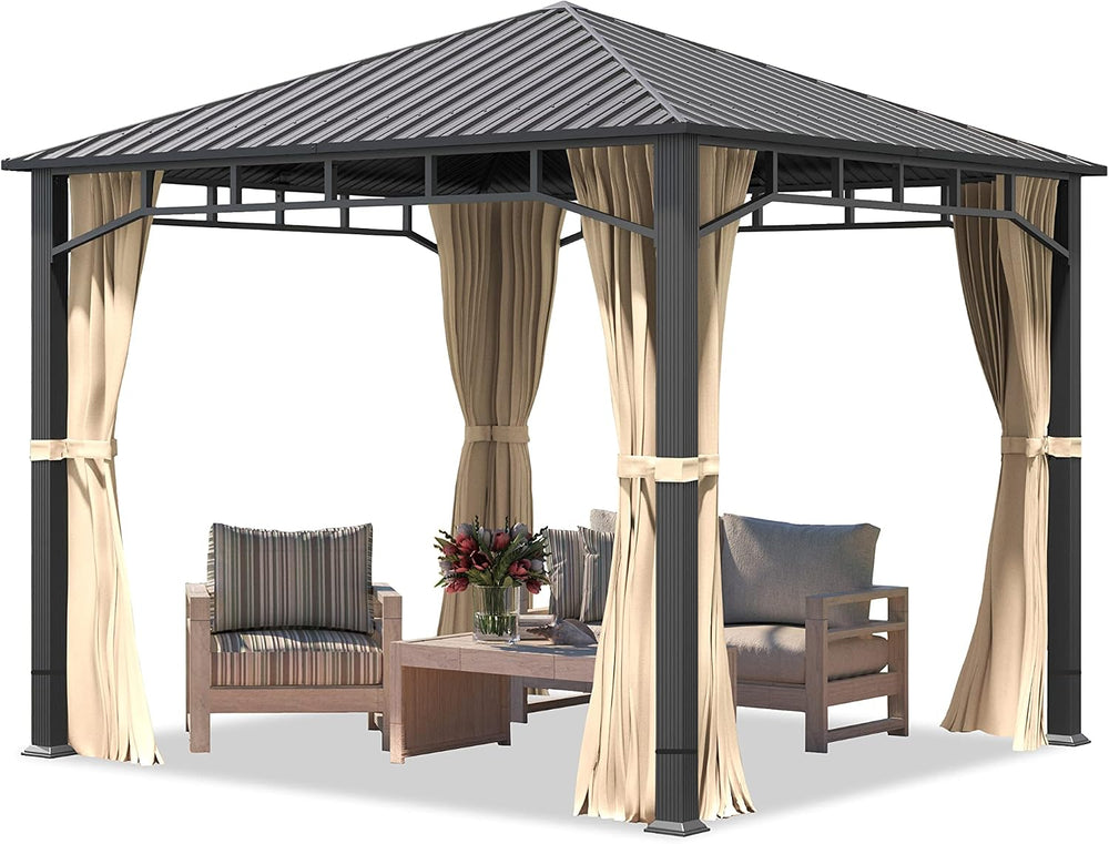 TOOLPORT 10x10 ft Hardtop Gazebo Steel Roof, Champagne