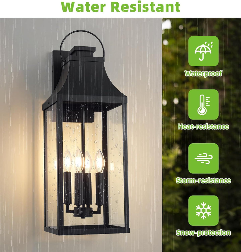 25'' Large Outdoor Wall Lights, Modern Black Exterior Sconce Light Fi...