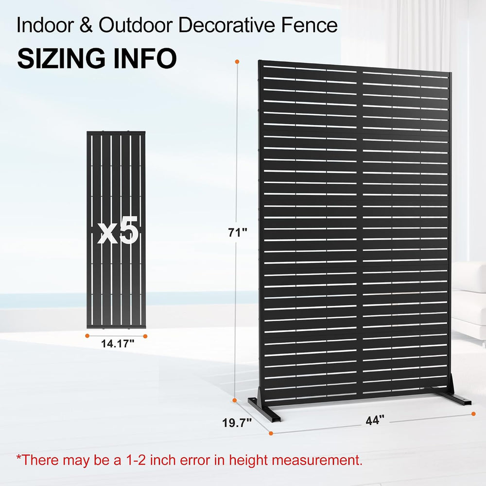 Metal Freestanding Privacy Screen Panels, Black Louvered