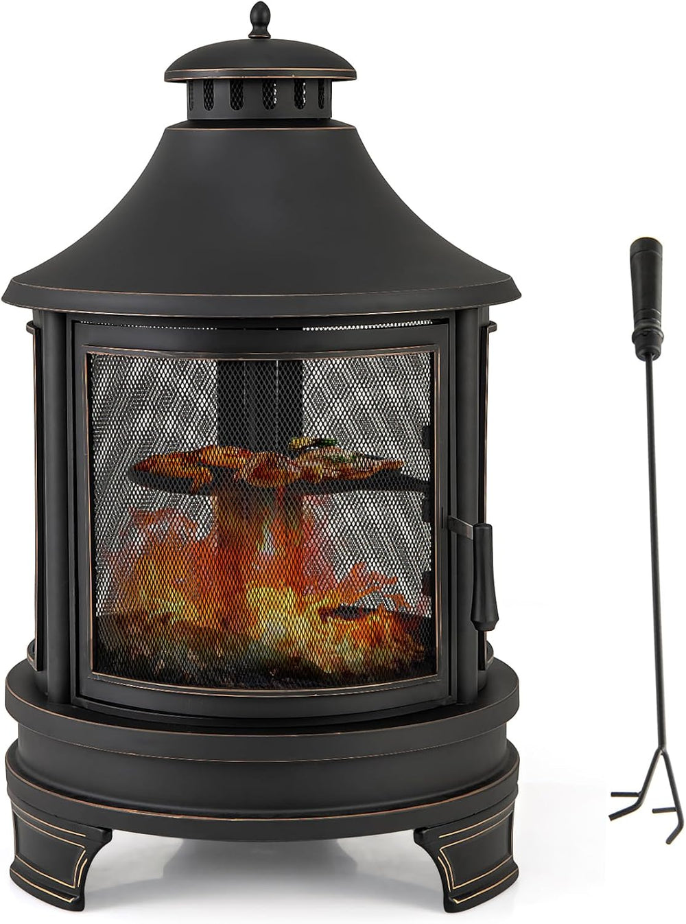 Giantex 2 in 1 Outdoor Fire Pit with Grill, 30 Inch Metal Chiminea, Wood Burn...