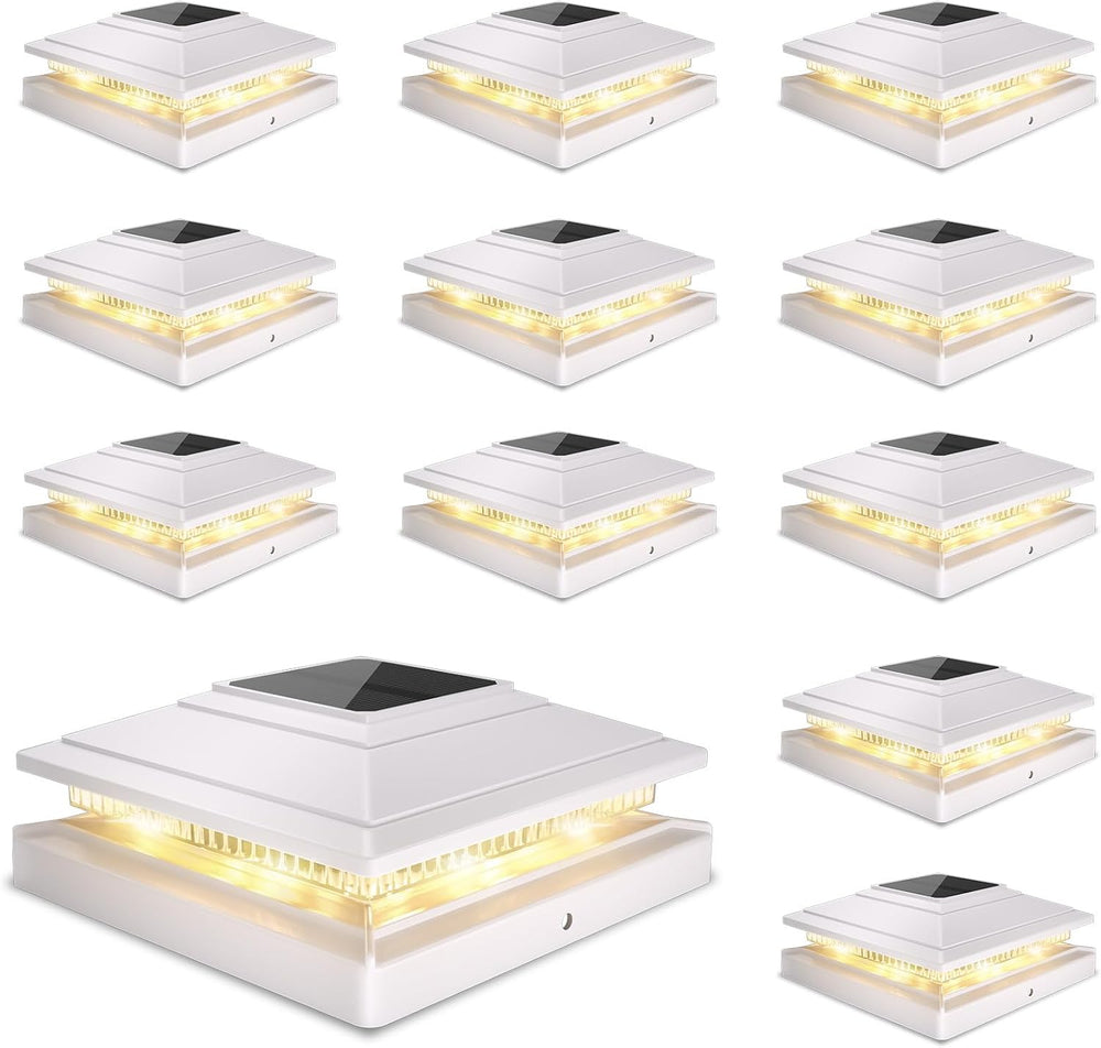 Solar Post Cap Lights 12pack,Warm & Cool Light,for 4x4 5x5 6x6 Posts White