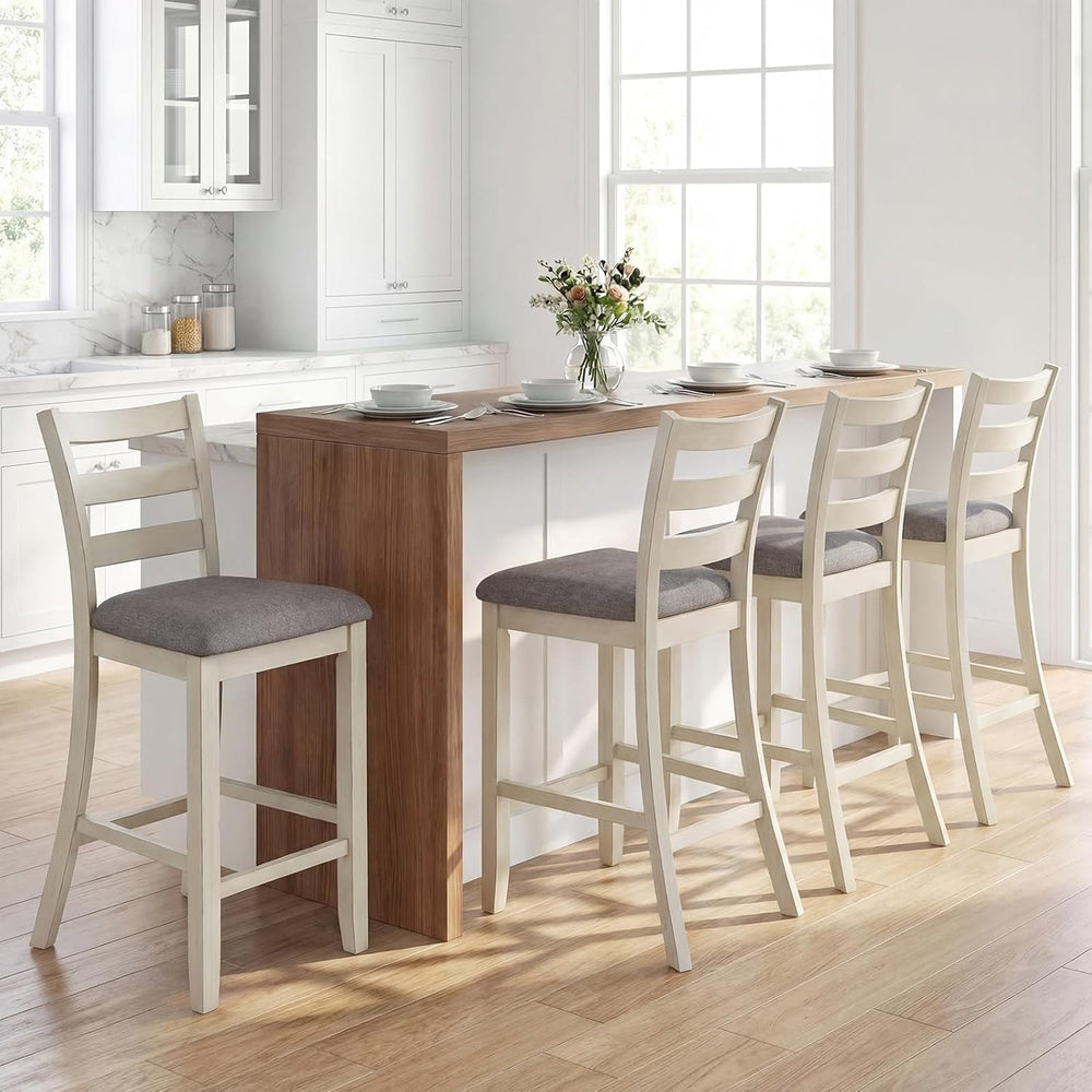 COSTWAY Set of 2 Counter Height Bar Stools with Solid Rubber Wood Frame