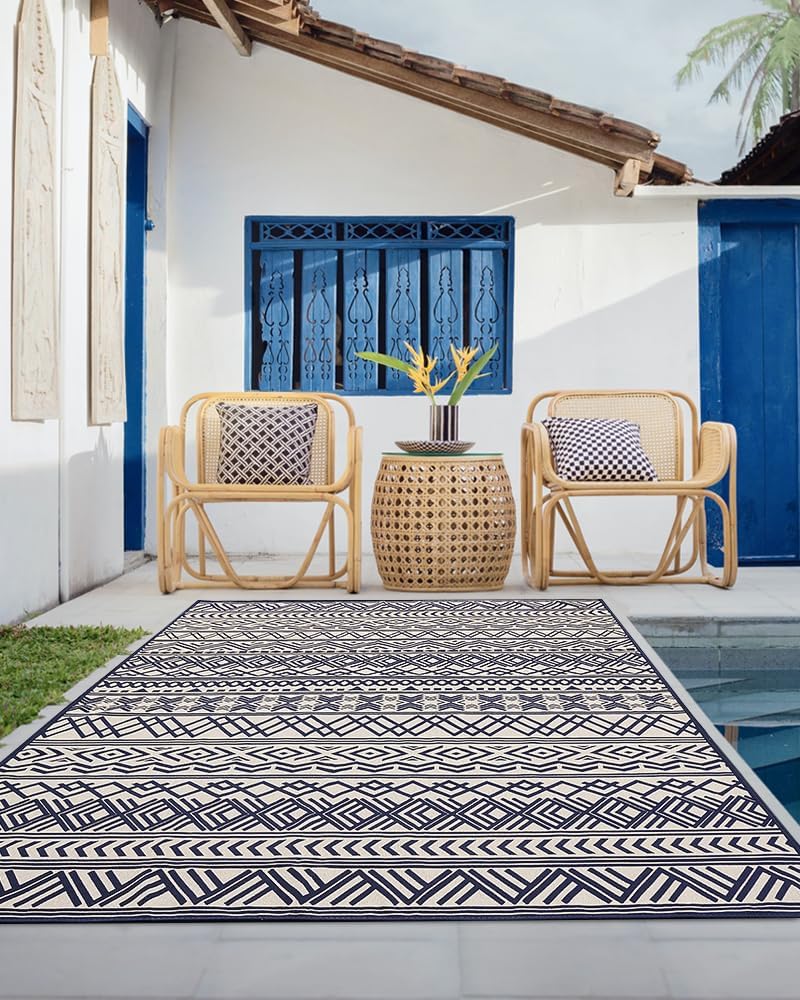 Outdoor Rug Carpet 9X12 ft, Flatweave Textured Outdoor Patio Rug Non Slip Ind...