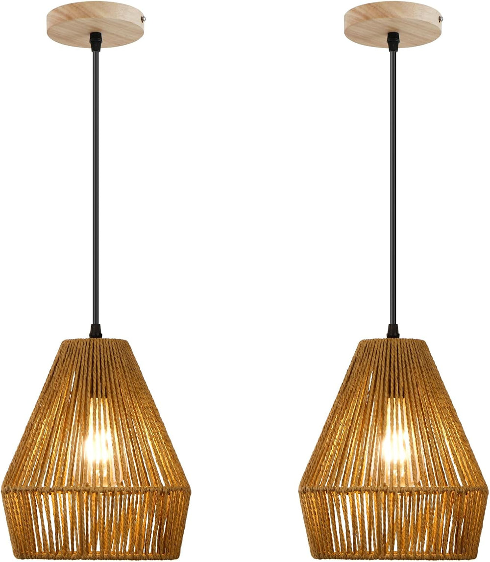 8.7'' Woven Rattan Pendant Light Fixtures, 2 Pack Boho Hanging Light
