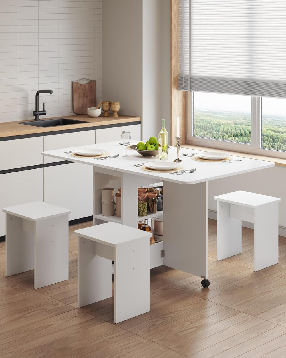 Mondeer Folding Dining Table with 4 Chairs for Small Spaces, White