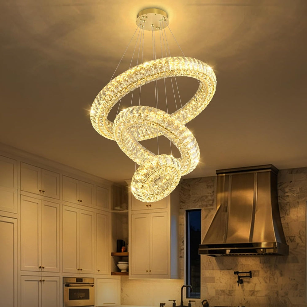 3 Ring Modern Crystal Chandelier Dimmable Ring Pendant Light Round Crystal Hi...