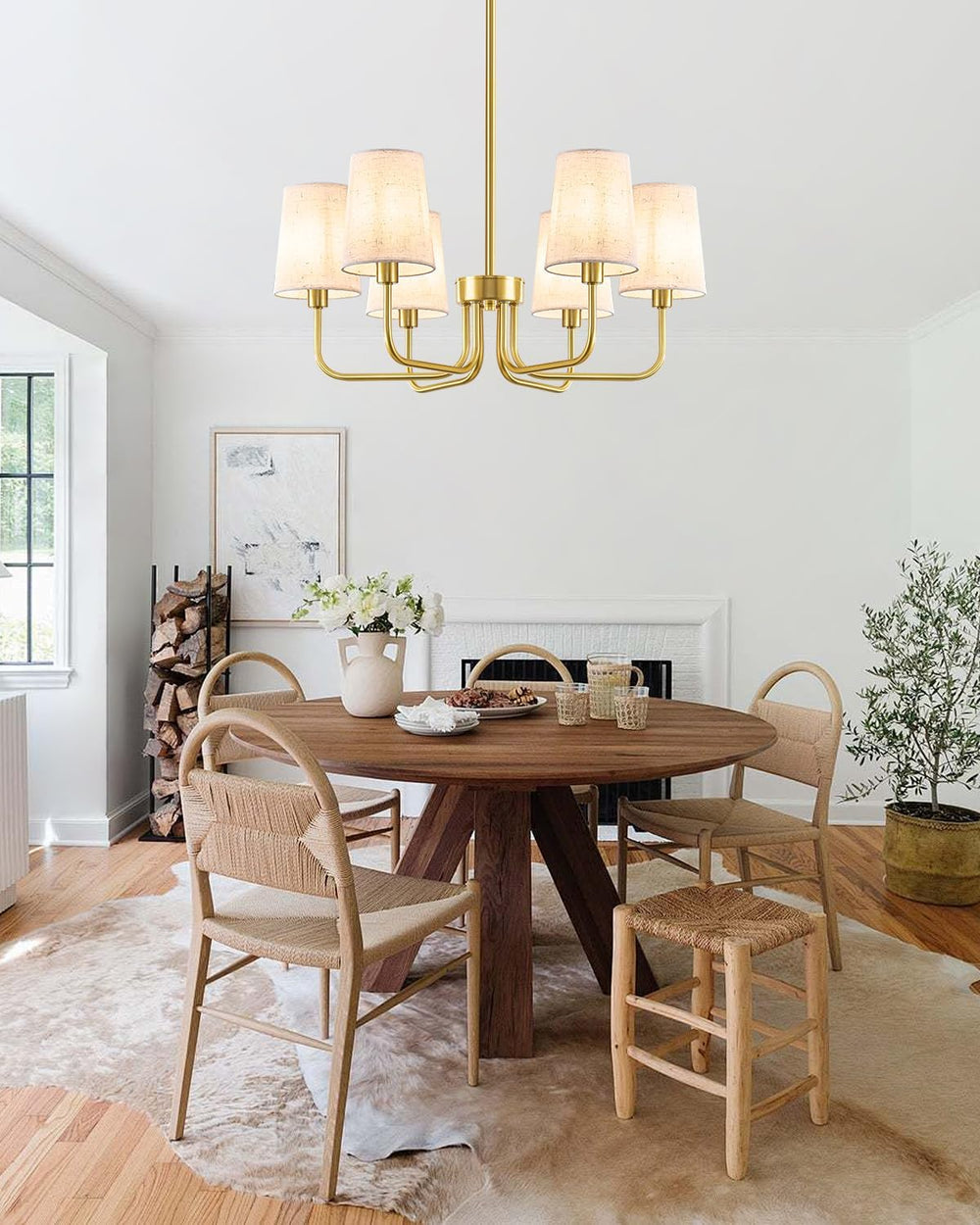 Yunnix 6-Light Gold Chandelier for Dining Room, No Assembly Modern Chandelier...