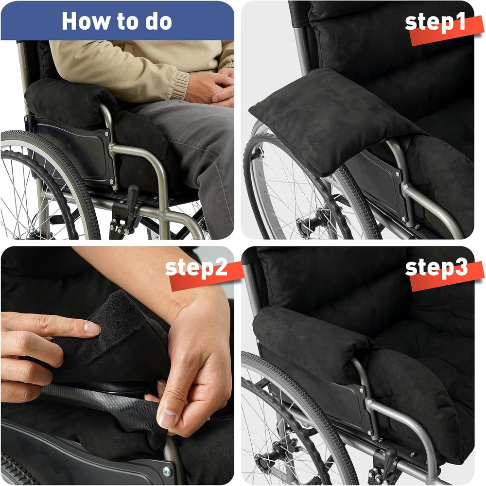 Wheelchair Seat Cushion with Integrated 11 Inch Short Armrest Pads, Comfort &...