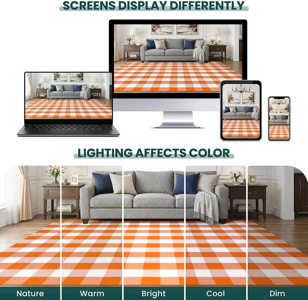KOZYFLY Buffalo Plaid Rugs 4x6 ft Halloween Orange and White Front Door Rug