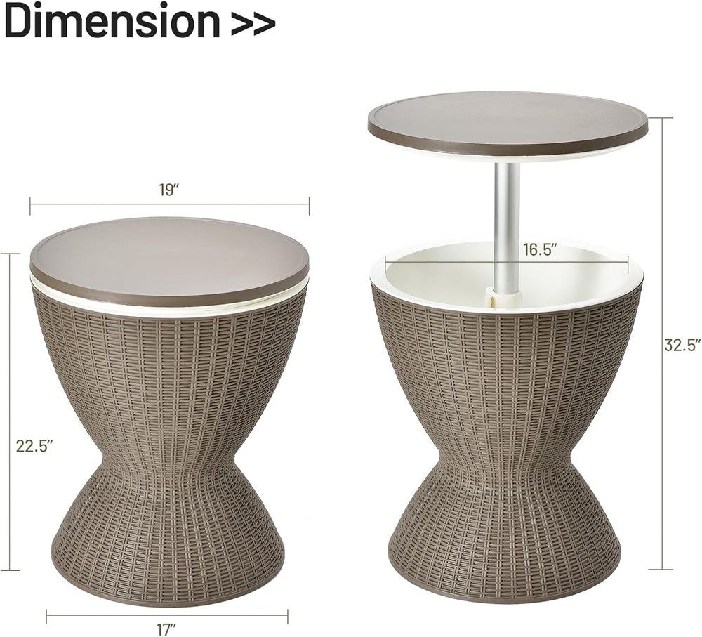 Tangkula Outdoor Cool Bar Table, Rattan Style Patio 8 Gallon Beer and Wine Co...