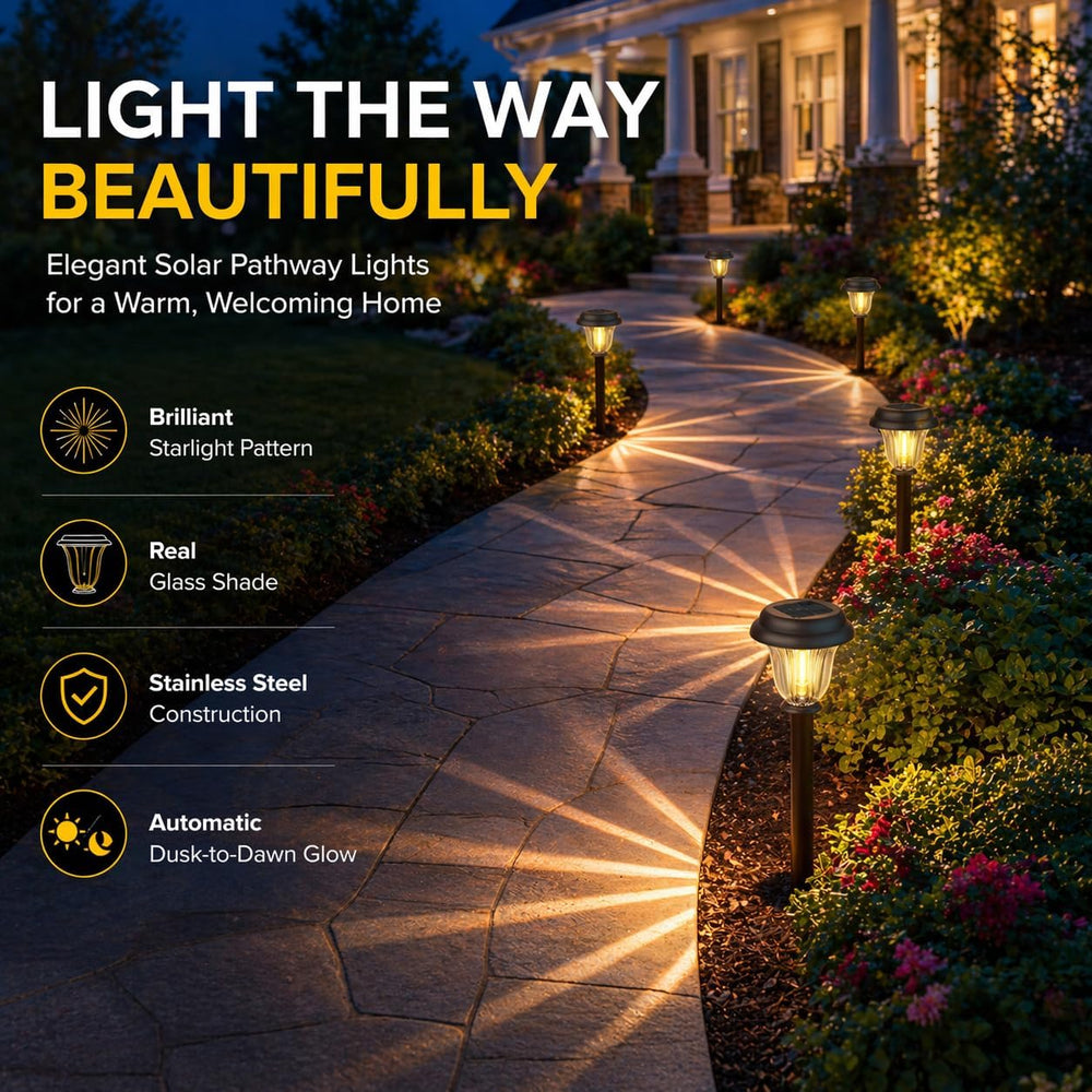 DERAYSION 8 Pack Solar Lights Outdoor, Stainless Steel Glass Solar Pathway Li...