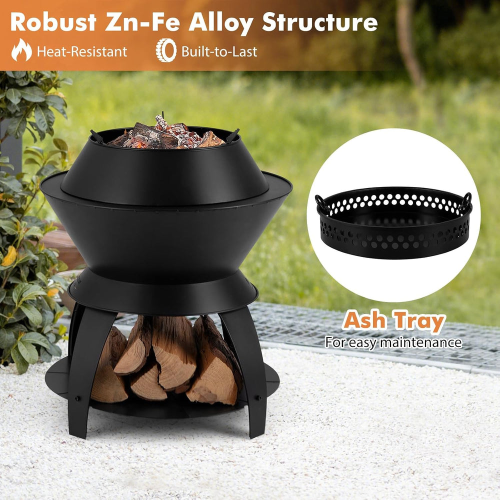 Tangkula Outdoor Fire Pit, 20 Inch Metal Fire Bowl with Pot Holder & Stor...