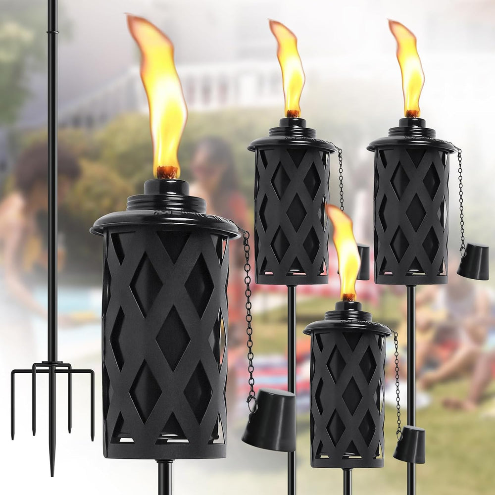 4 Pack Citronella Torches for Outside, 16 Oz Outdoor Garden Torch with 5-Pron...