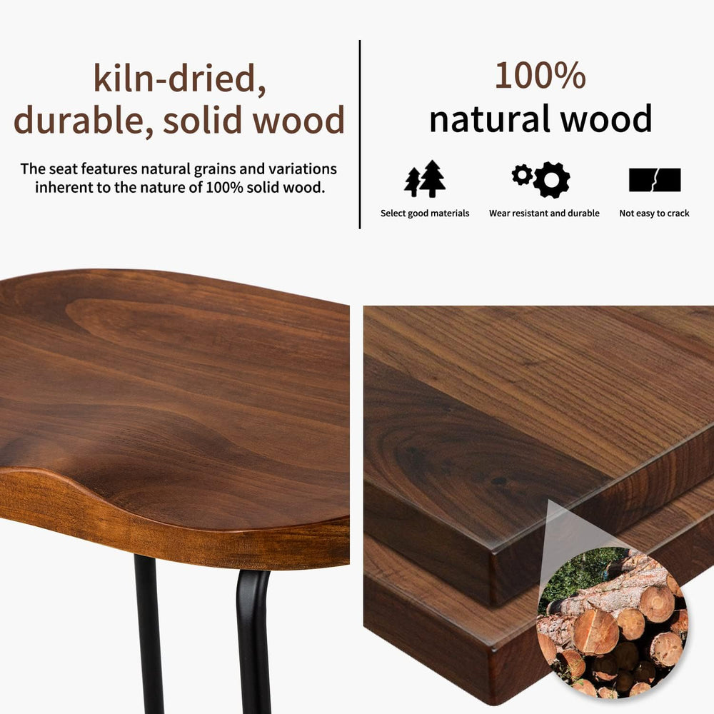HeuGah Wood Bar Stools Set of 3, 30" Backless Saddle Seat Barstools