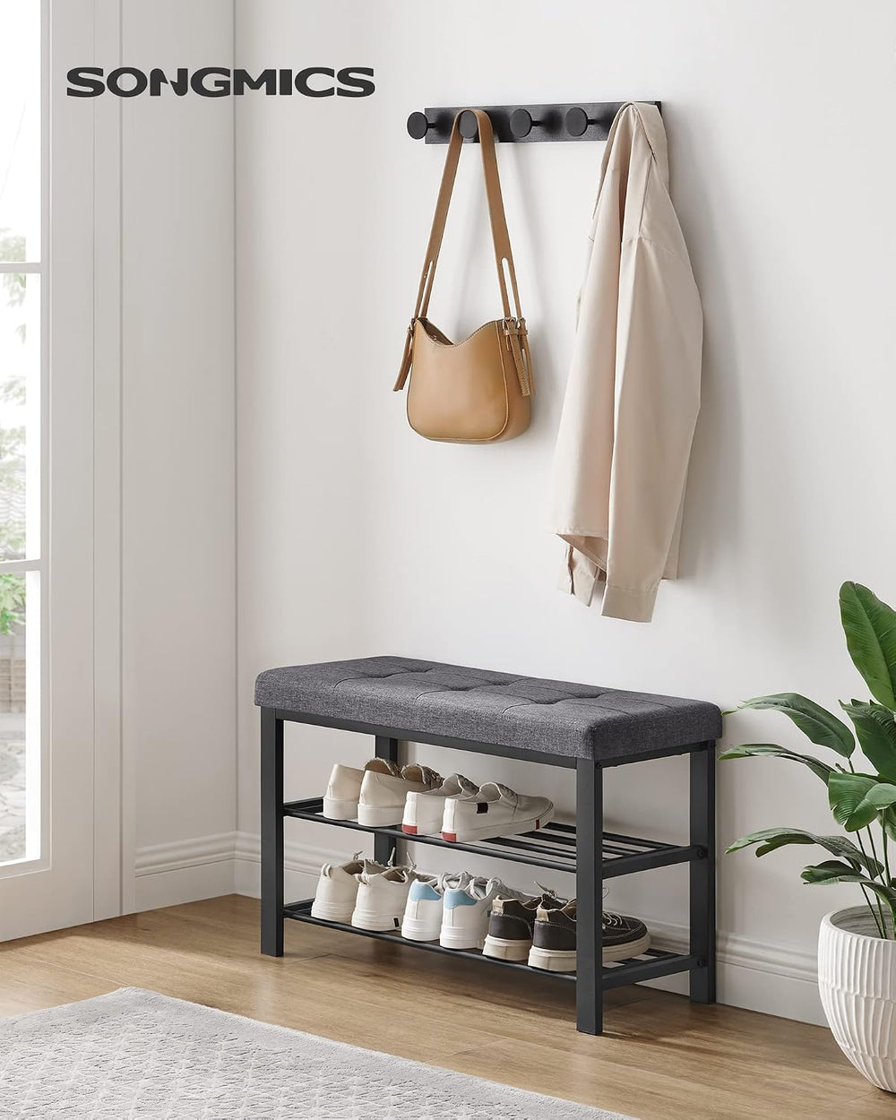 SONGMICS Shoe Bench, Storage Bench, Entryway Bench with Cushion