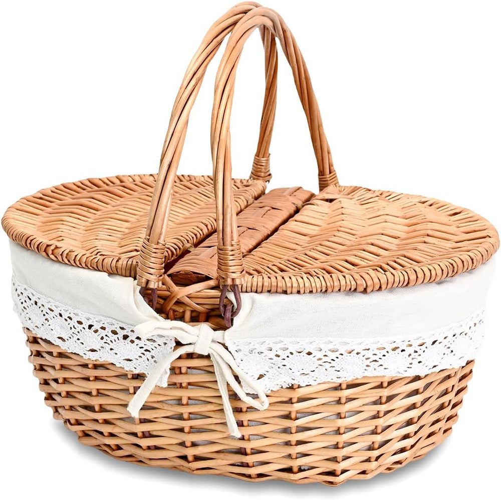 Wicker Picnic Basket with Removable Liner Empty Picnic Baskets with Lid, Picn...