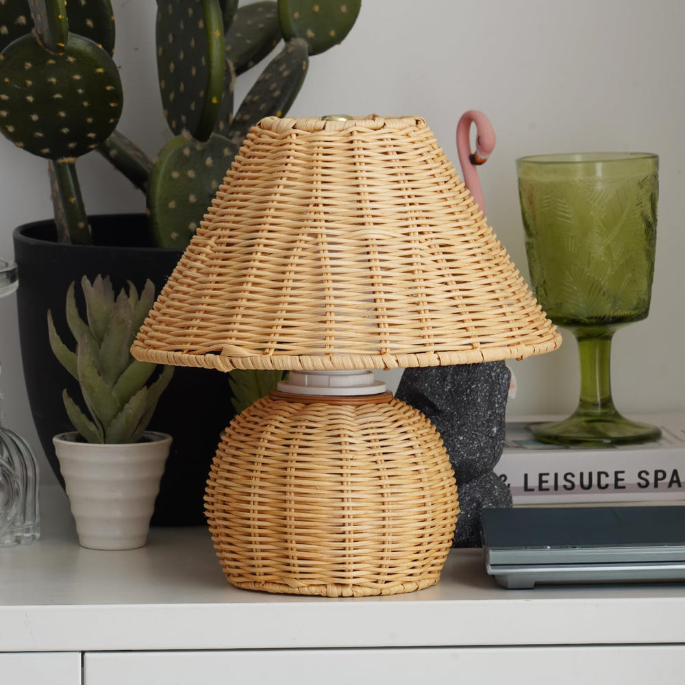 WERFOP Bamboo Table Lamp Handmade Boho Rattan Bedside Lamp,3 Colors Adjustabl...