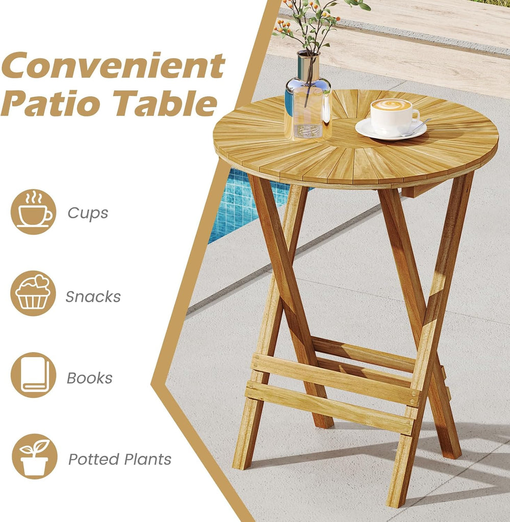 Tangkula Patio Folding Side Table, 23.5" Teak Wood Round End Table with ...