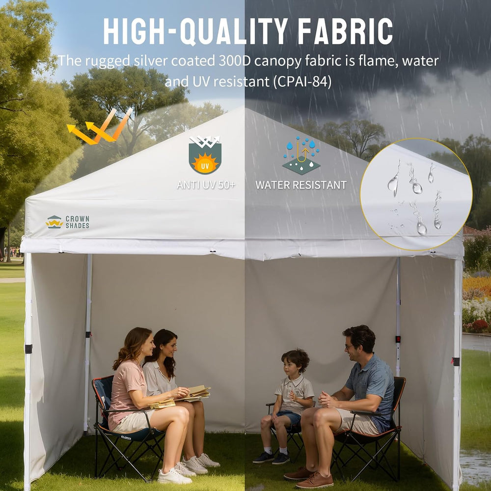 CROWN SHADES 10X10 Commercial Pop Up Canopy Tent with Sidewalls, White