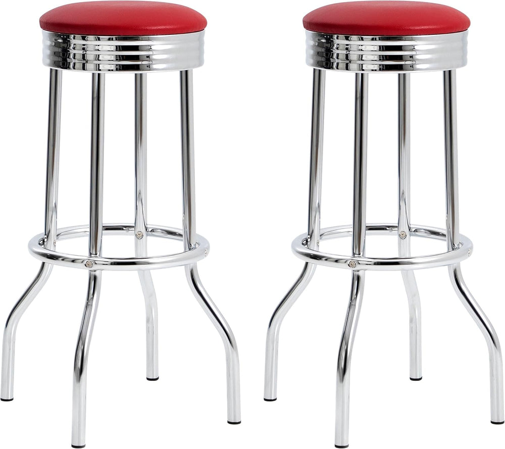 Coaster Retro Dining Room Faux Leather Swivel Bar Stool Set of 2, Red 2299R