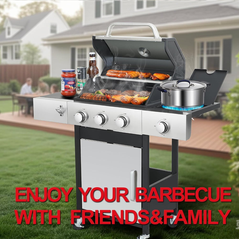3-Burner Propane Gas Grill with Side Burner for Outdoor BBQ