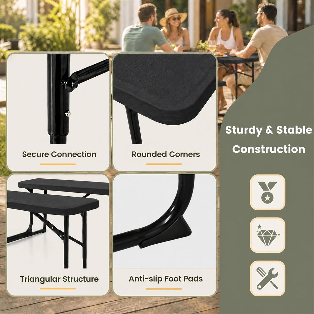 GYMAX Picnic Table, 550 LBS Folding Picnic Tables with Benches & Seats, W...