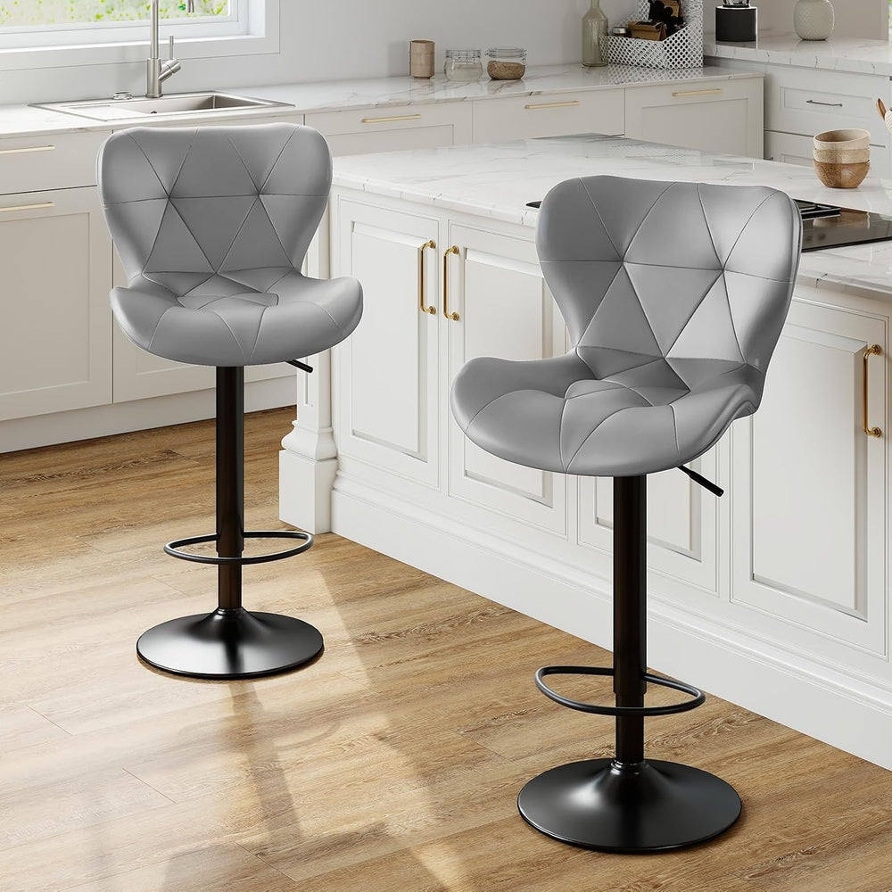 Sweetcrispy Bar Stools Set of 2, Faux Leather Swivel Adjustable Bar Chairs