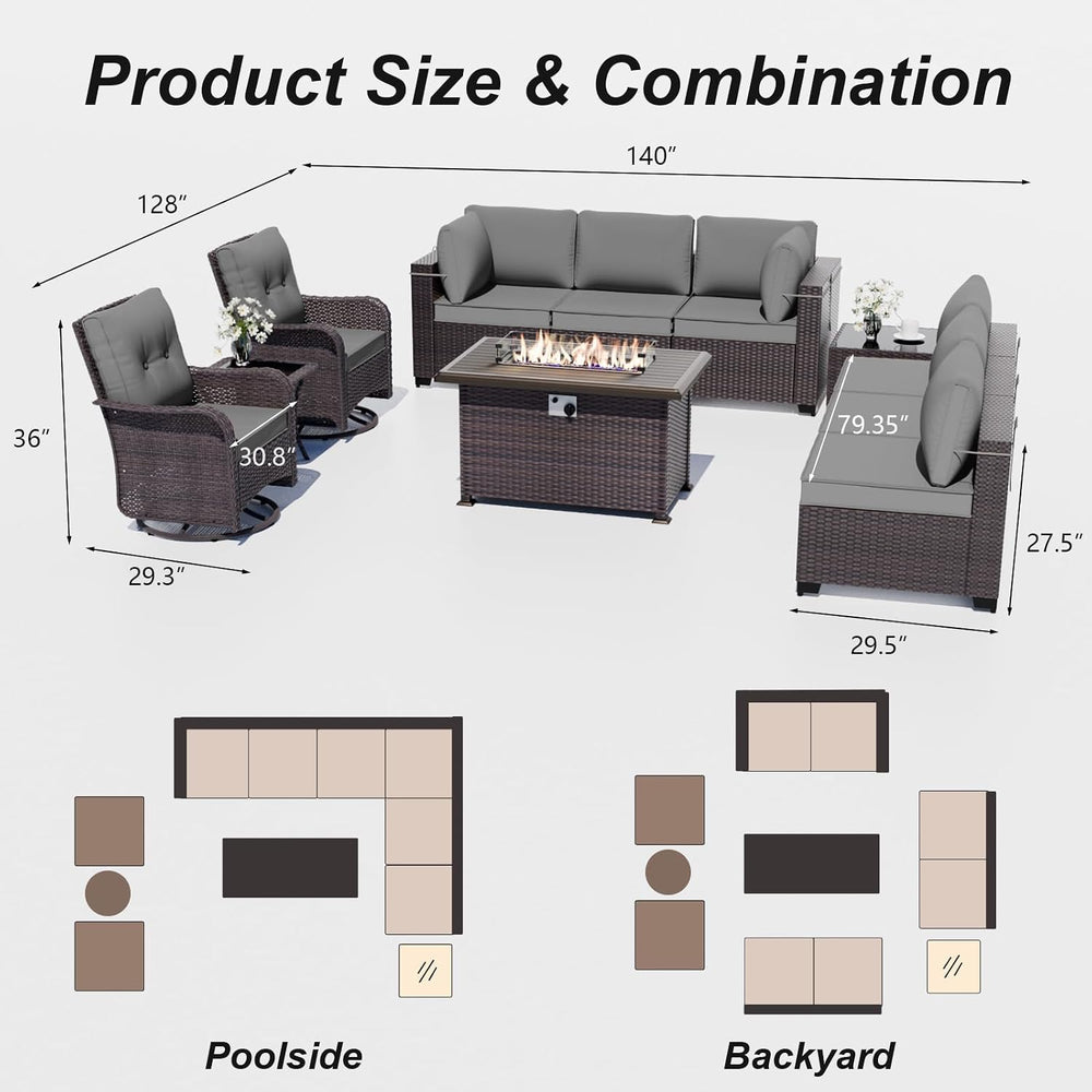ALAULM Patio Furniture Set with 2 Swivel Chairs, Outdoor Sectional with 55000...