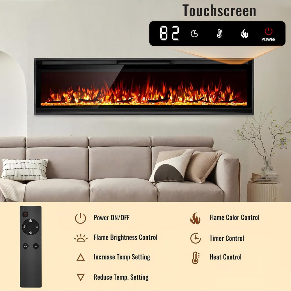 TUAN 60 Inch Electric Fireplace,Ultra-Thin Electric Fireplace Inserts,Recesse...