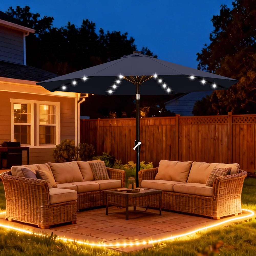 ABCCANOPY Solar Led Patio Umbrella with 32 Lights 9FT(Navy Blue)