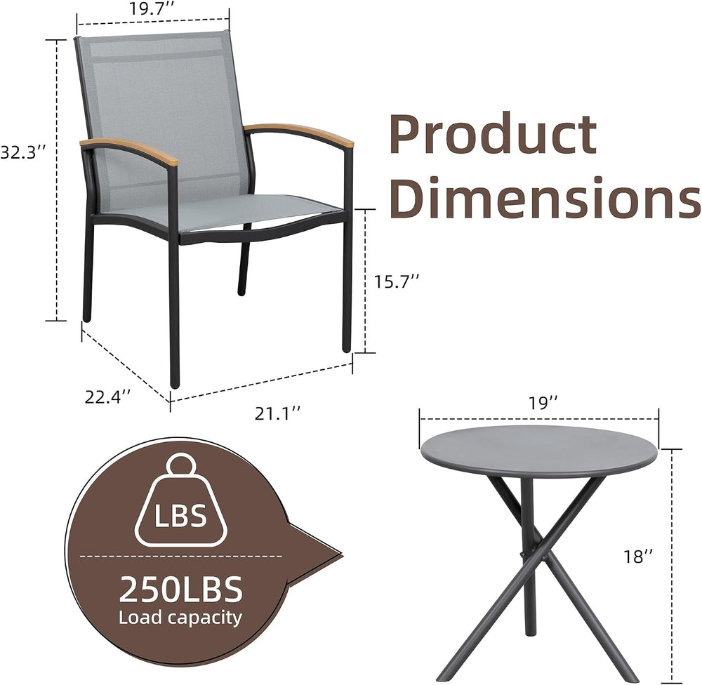 Shintenchi 3 Pieces Patio Bistro Sets, Outdoor Textilene Fabric Conversation ...