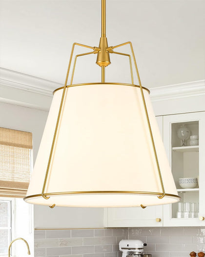 Gold Pendant Lights Kitchen Island, 16.5" Linen Drum Chandelier