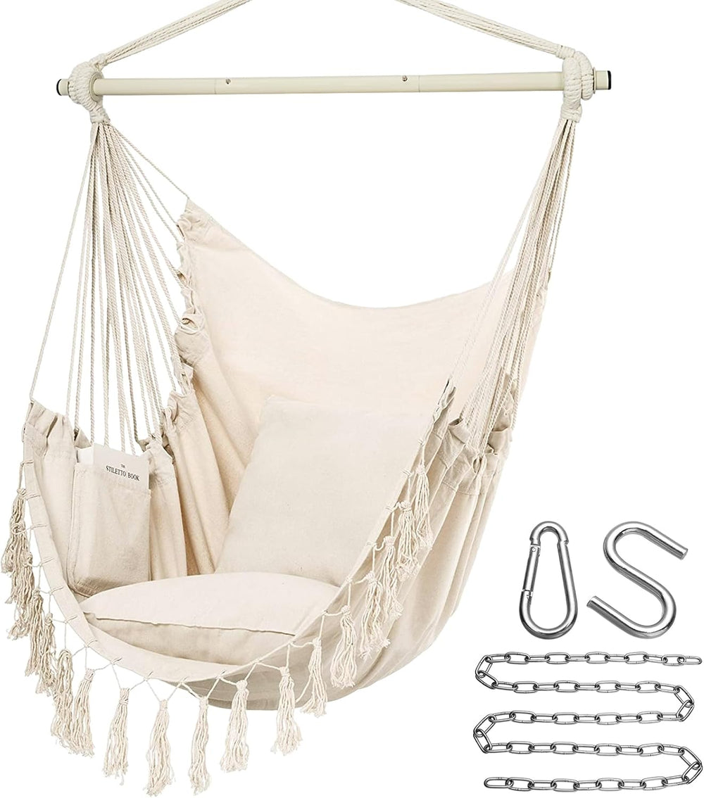 Y- STOP Hammock Chair Hanging Rope Swing, Max 500 Lbs, 2 Cushions Included, L...