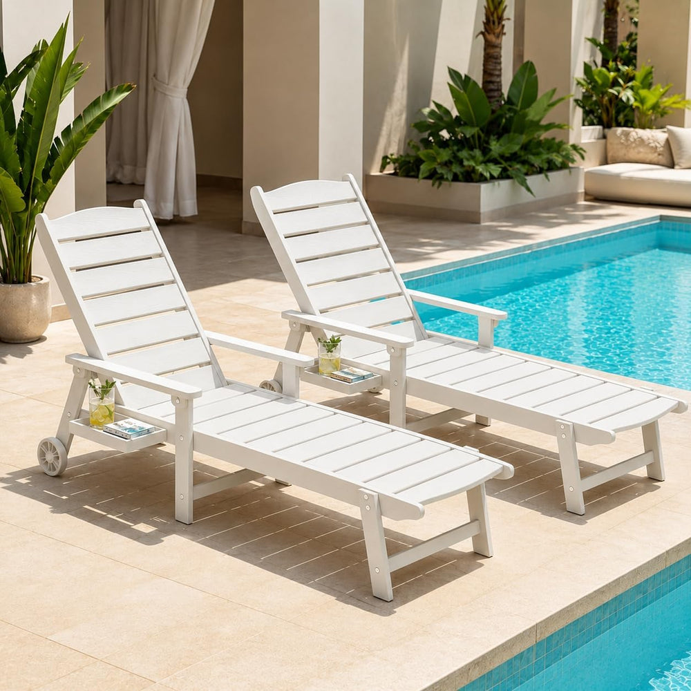 Pool Lounge Chairs Set of 2, 6.3ft Outside Chaise Lounger with Wheels,5-Posit...