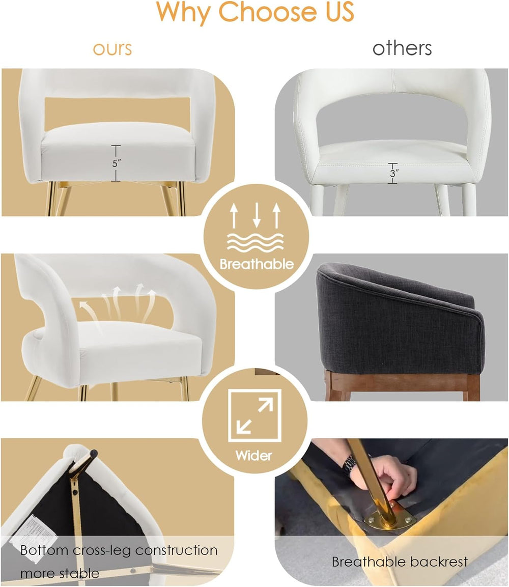 Hyfirm White and Gold Dining Chairs Set of 6, Upholstered Velvet Barrel Dinin...