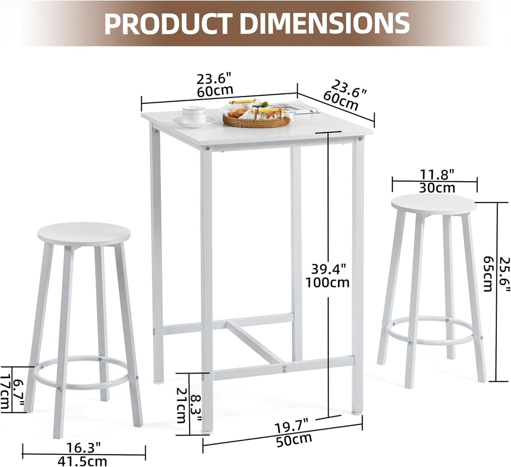 Finnhomy Bar Table Set, 23.6" Pub Table High Top Table, Square Bar Heigh...