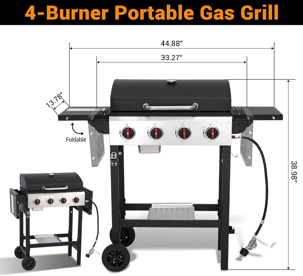 4-Burner Propane Gas Grill with Folding Side Tables
