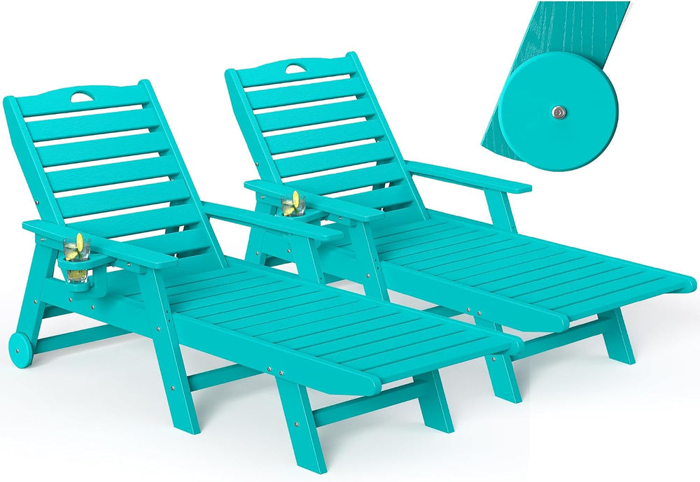 nalone Outdoor Chaise Lounge Chair Set of 2 with Wheels & Cup Holder, HDP...