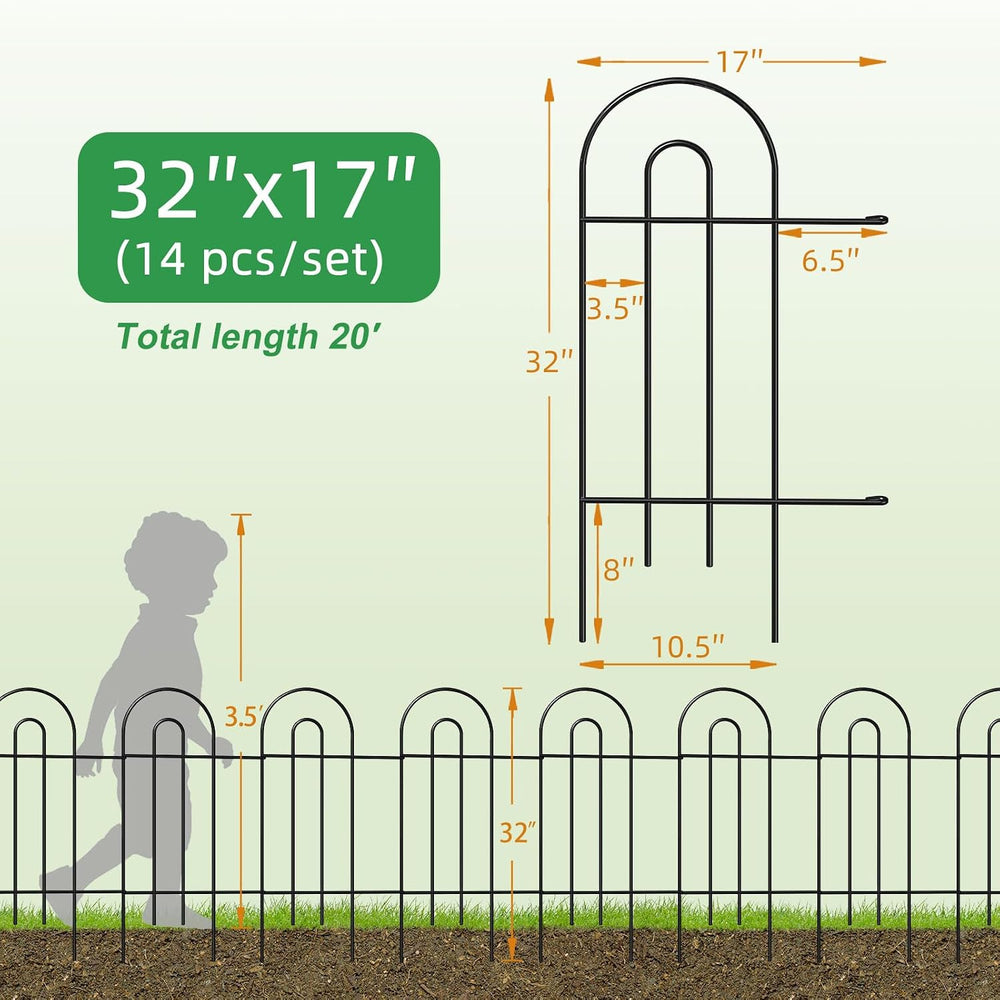 Garden Fence Border 32inX20ft Black Metal Wire Garden Fencing Panel Outdoor