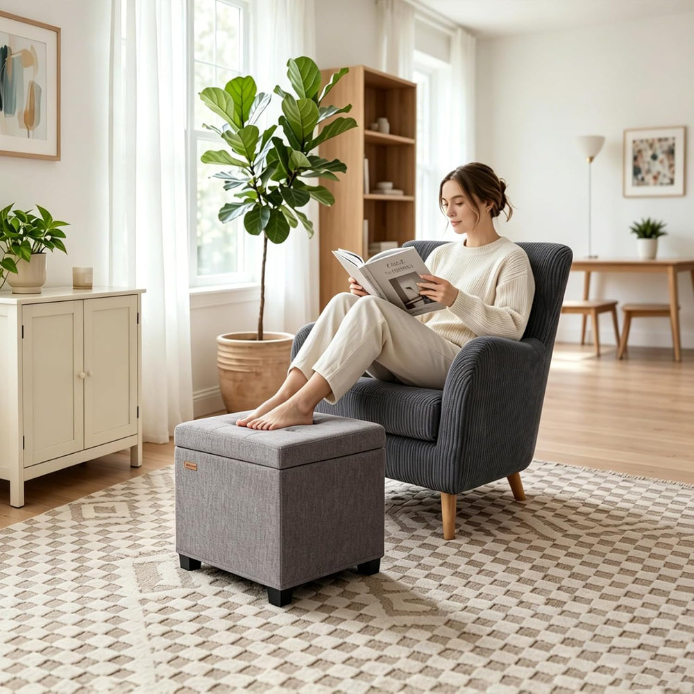 ABHENG Steel Frame Square Ottoman with Storage Gray UASND641G