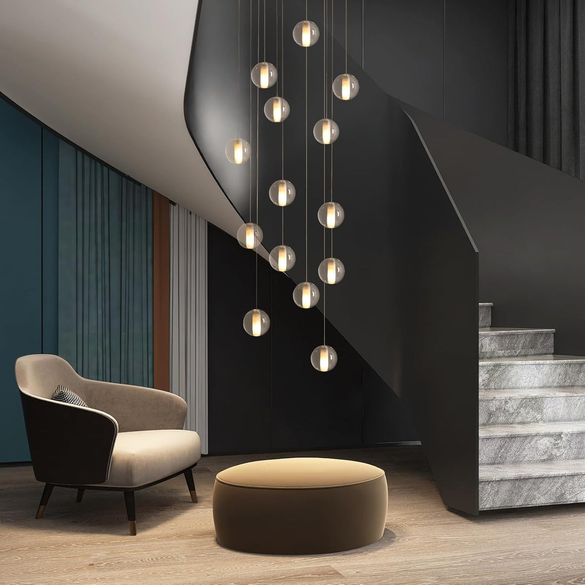 14 lights staircase chandelier for high ceiling, dimmable, main product view