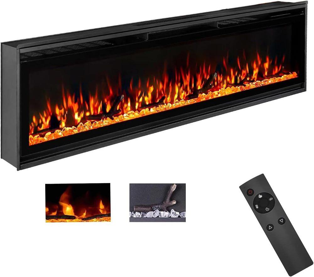 TUAN 60 Inch Electric Fireplace,Ultra-Thin Electric Fireplace Inserts,Recesse...