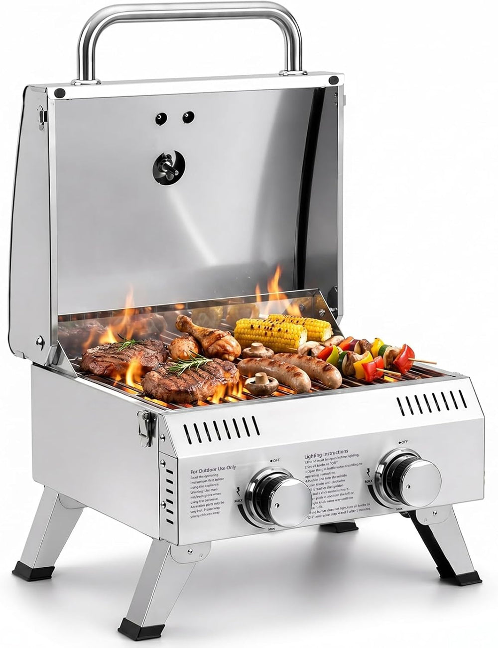 ROVSUN 2 Burner Portable Gas Grill, 20000 BTU Outdoor Tabletop Propane Grill ...