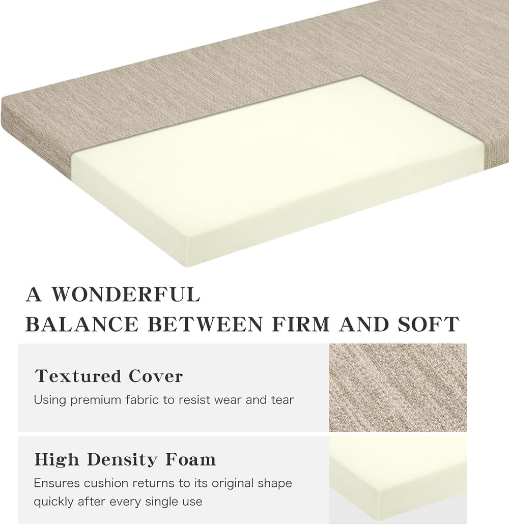 baibu 59In Indoor Non-Slip Bench Cushion with Ties, 59 x 16 x 1.5 in, Beige